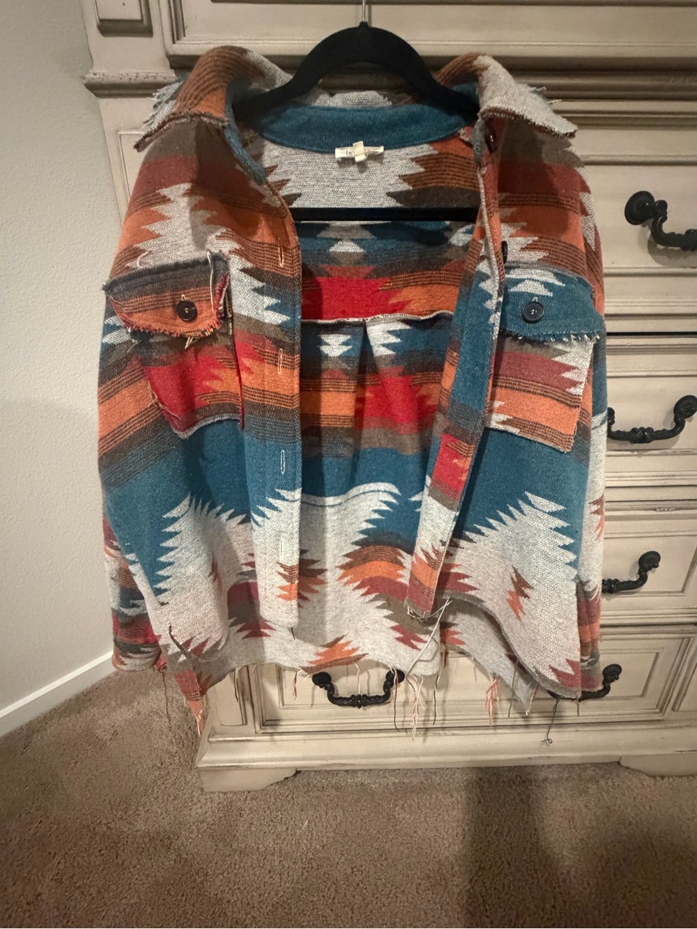 Aztec Pattern Shacket - Teal & Rust - Picture 3 of 5